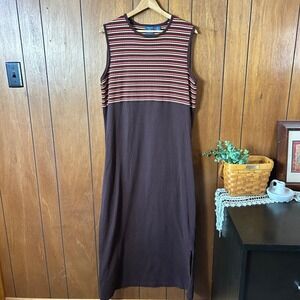 Vintage Mountain Lake Casuals 100% Cotton Brown Maxi Dress Boho Western 90's